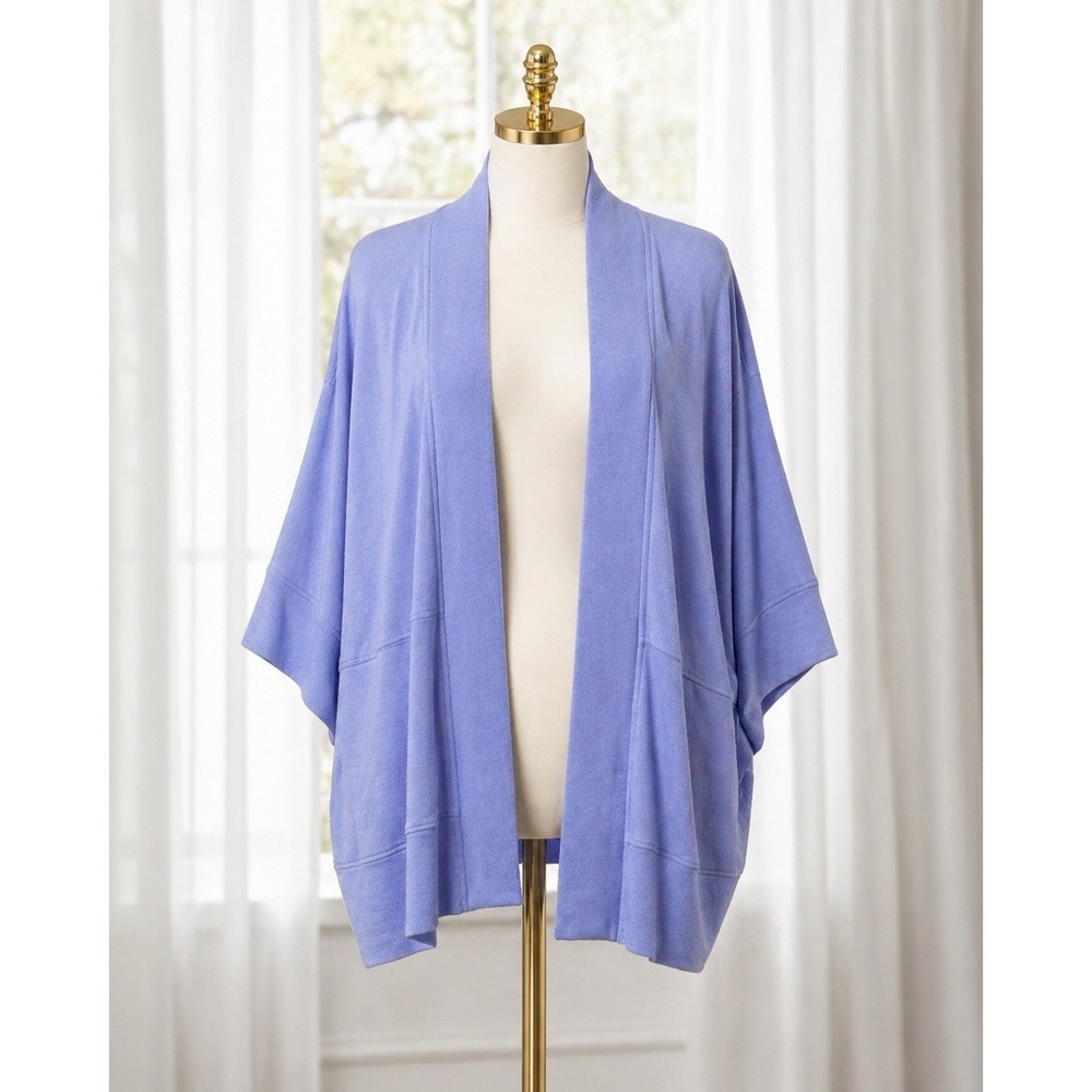 Athleta Blue Modal Lyocell Soft Knit Oversized Lotus Wrap Cardigan Sweater 1X/2X